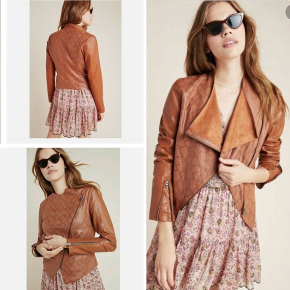 Anthropologie [BLANKNYC] Sharona Brown Snakeskin Print Faux Leather Jacket | XS - Picture 1 of 8